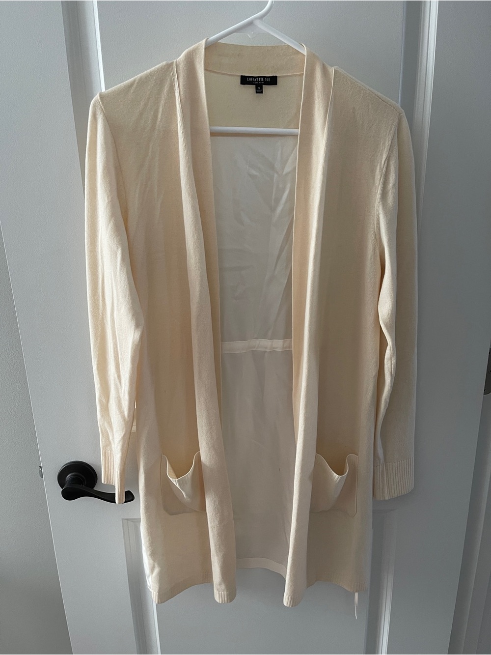 Lafayette 148 New York Cream Wool Open-Front Women's Cardigan Size S